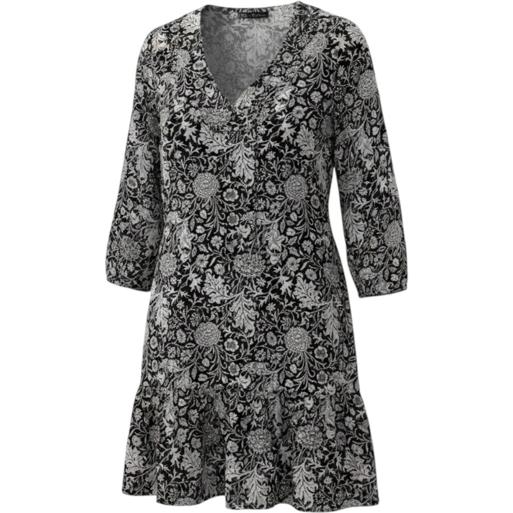 Rose & Olive Floral Print Dress L Long Sleeve Black Tiered Bohemian Peasant
